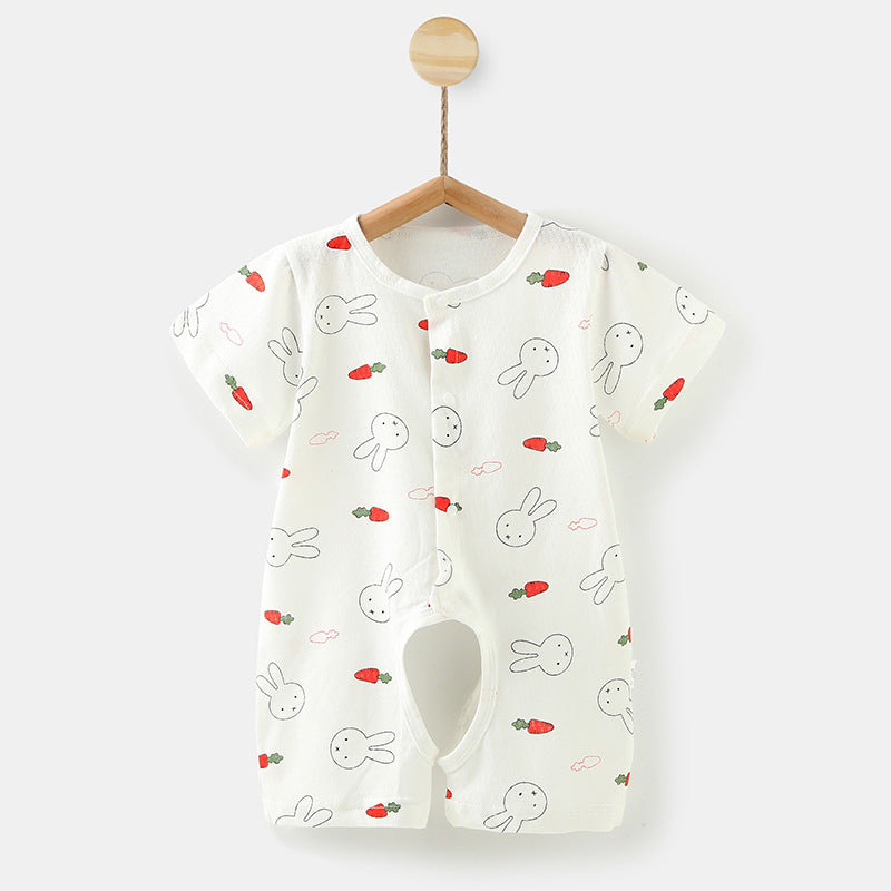 Baby open-file onesie, summer thin baby cotton short-sleeved Ha clothes, crawling clothes, pajamas, newborn clothes, summer clothes