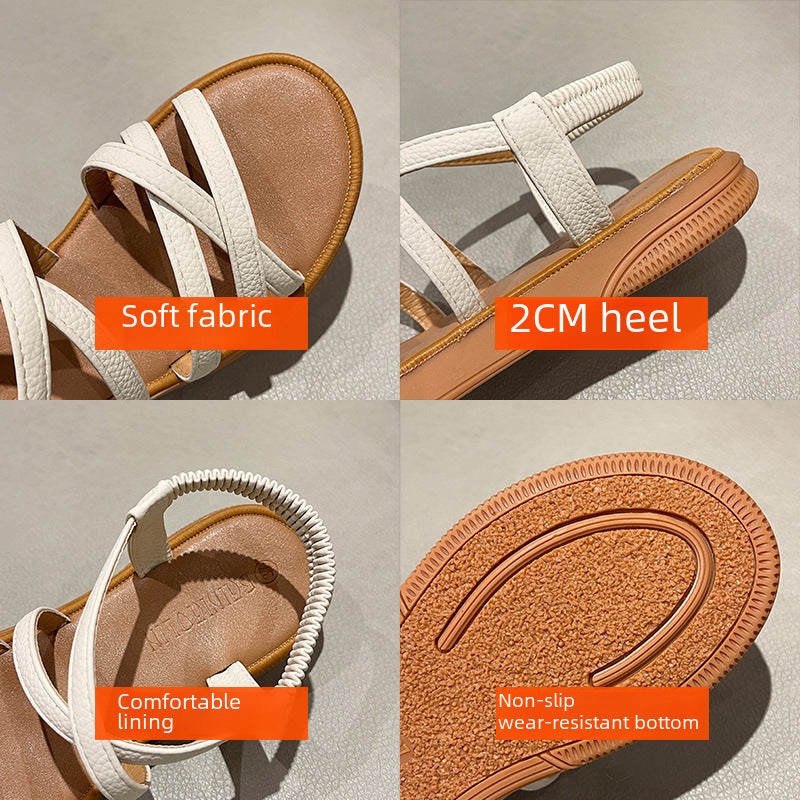 Upgraded new roman sandals women's flat elastic band soft soled summer sandals women's crossover strap wear sandals
