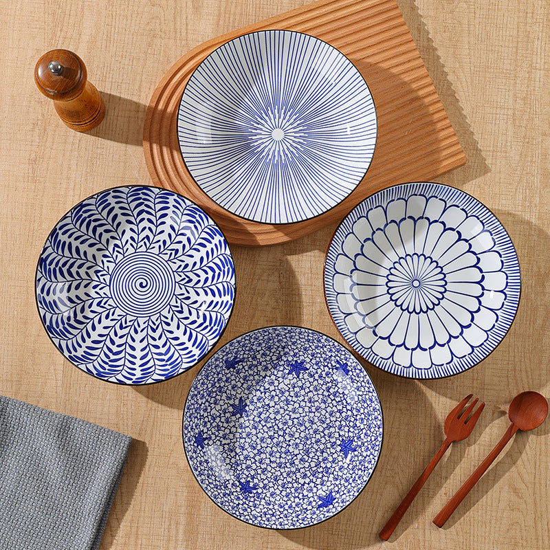 ins Japanese style tableware 8 inch deep dish ceramic plate creative home hand-painted western dish plate Internet celebrity dinner plate spring