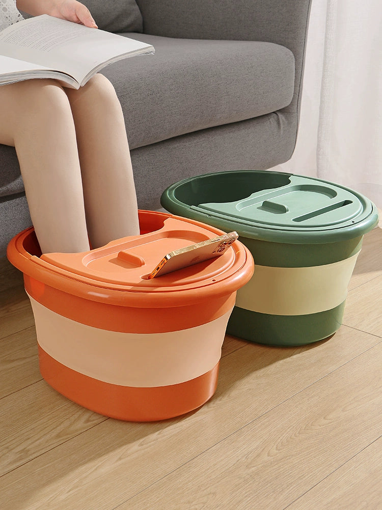Foot soaking bucket foldable household portable thickened foot bath over calf insulation footbasin massage footbath