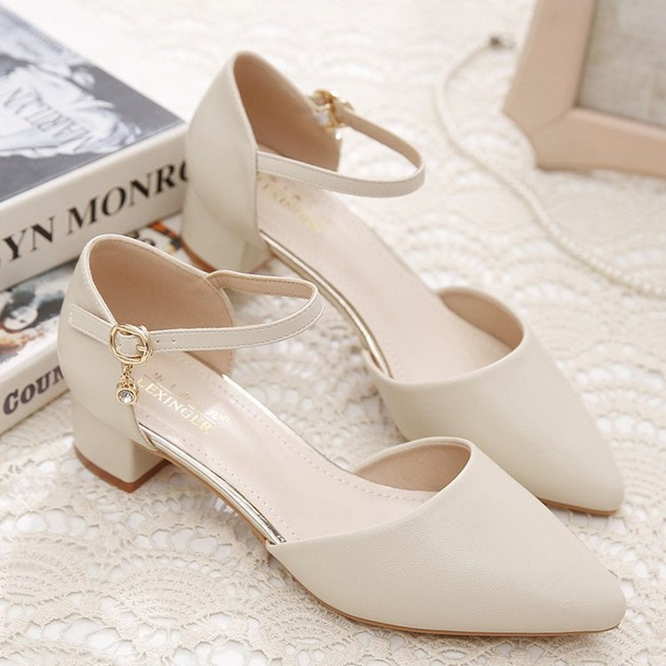 Baotou Sandals Women's Block Heel Spring/Summer 2025 New Medium Heels Versatile Pointed-toe Comfortable Work Women's Sandals