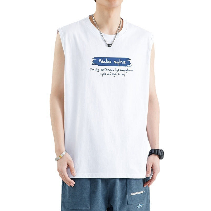 Sleeveless T-shirt men's summer thin ice fashion brand athleisure shoulder vest fashion versatile loose top