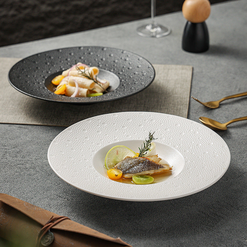 Pure white commercial straw hat bowl pasta plate hotel restaurant tableware creative white porcelain soup bowl fruit salad bowl