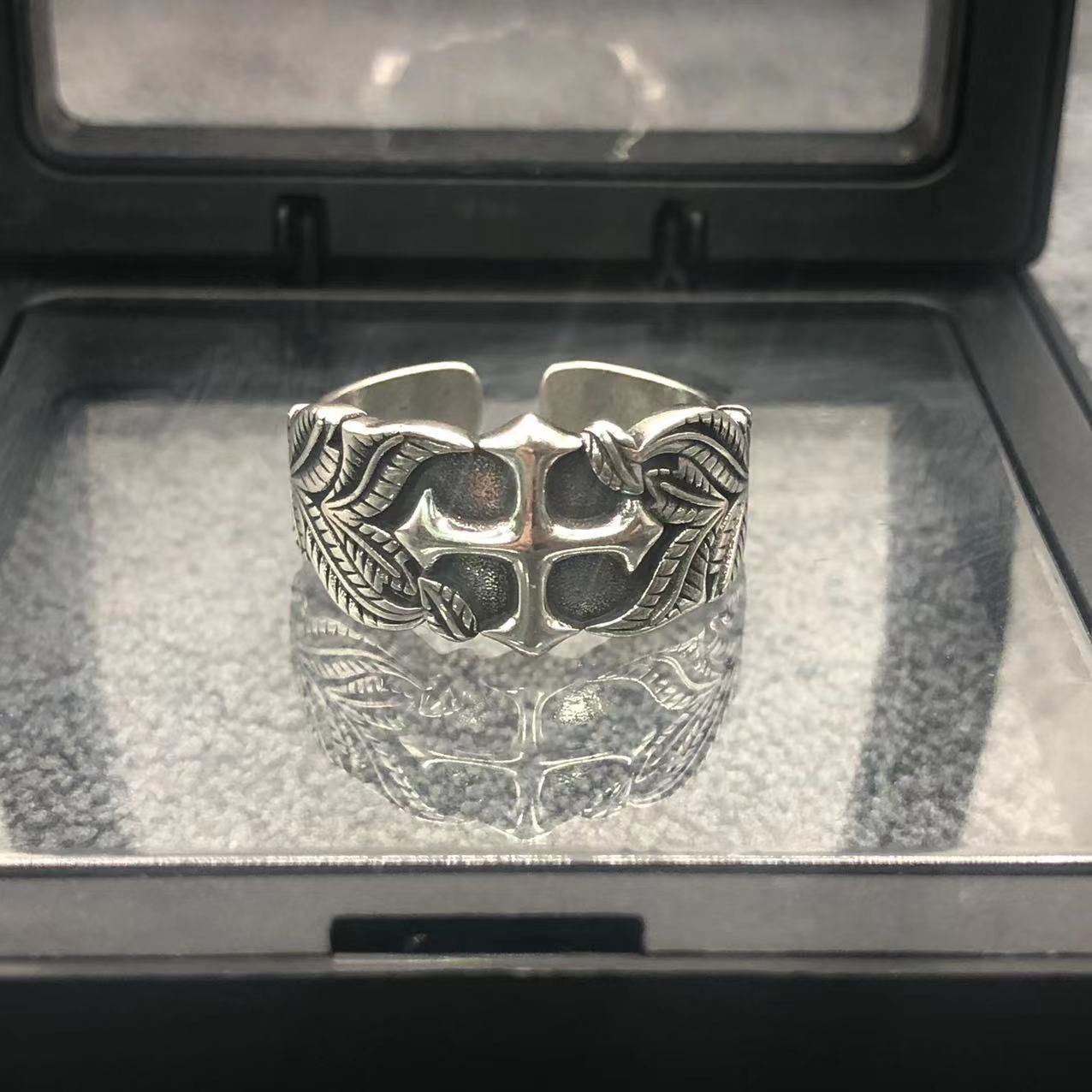Yishang S925 Thai Silver Old Vintage Ring Men's Trendy Cool Cross Opening Adjustable Sense Ring Index Finger Ring