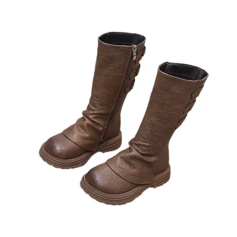 Girls' stacked shoes 2025 autumn and winter new Maillard children's Martin boots for little girls with leg and two cotton high boots
