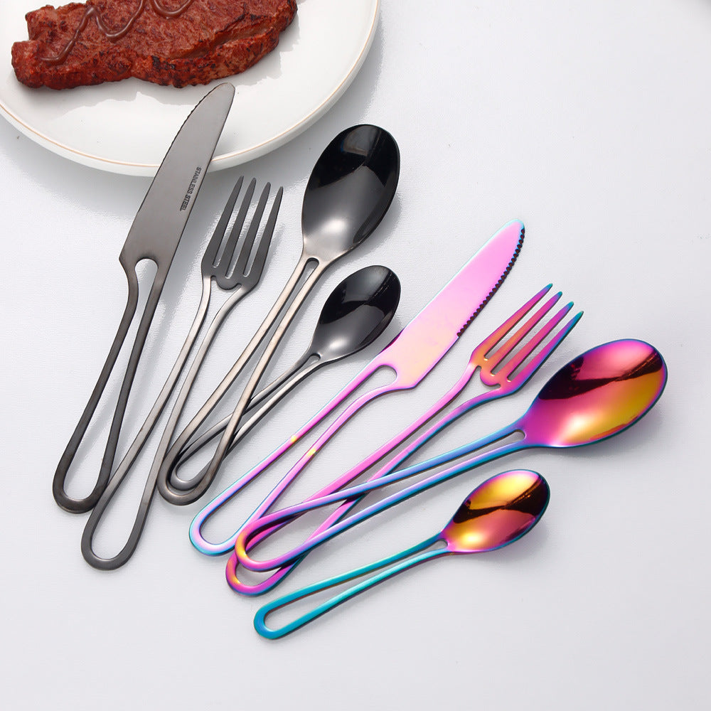 Cross-border stainless steel cutlery set Cutlery set with hollow handle knife, fork and spoon four-piece set Creative steak knife and fork Western cutlery