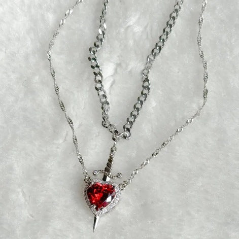 European and American cross-border Valentine's Day, one arrow piercing the heart, dagger sword, pendant, double-layer love necklace, anime alloy jewelry
