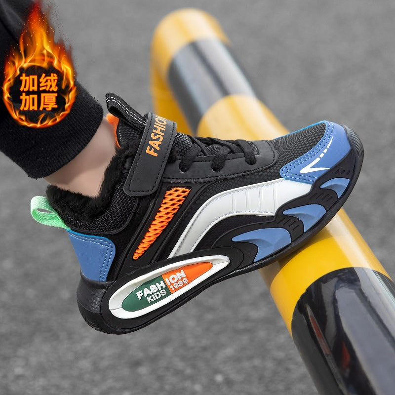Boys shoes children's sneakers 2024 autumn and winter new leather waterproof soft sole boys running shoes warm wholesale