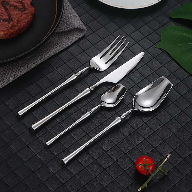 304 stainless steel cutlery set flat head small waist knife, fork and spoon four-piece set of glossy matte stainless steel cutlery
