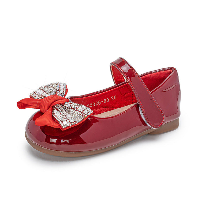 Girls' small leather shoes 2026 spring and autumn new red bow female treasure princess shoes fashion children's non-slip flat shoes