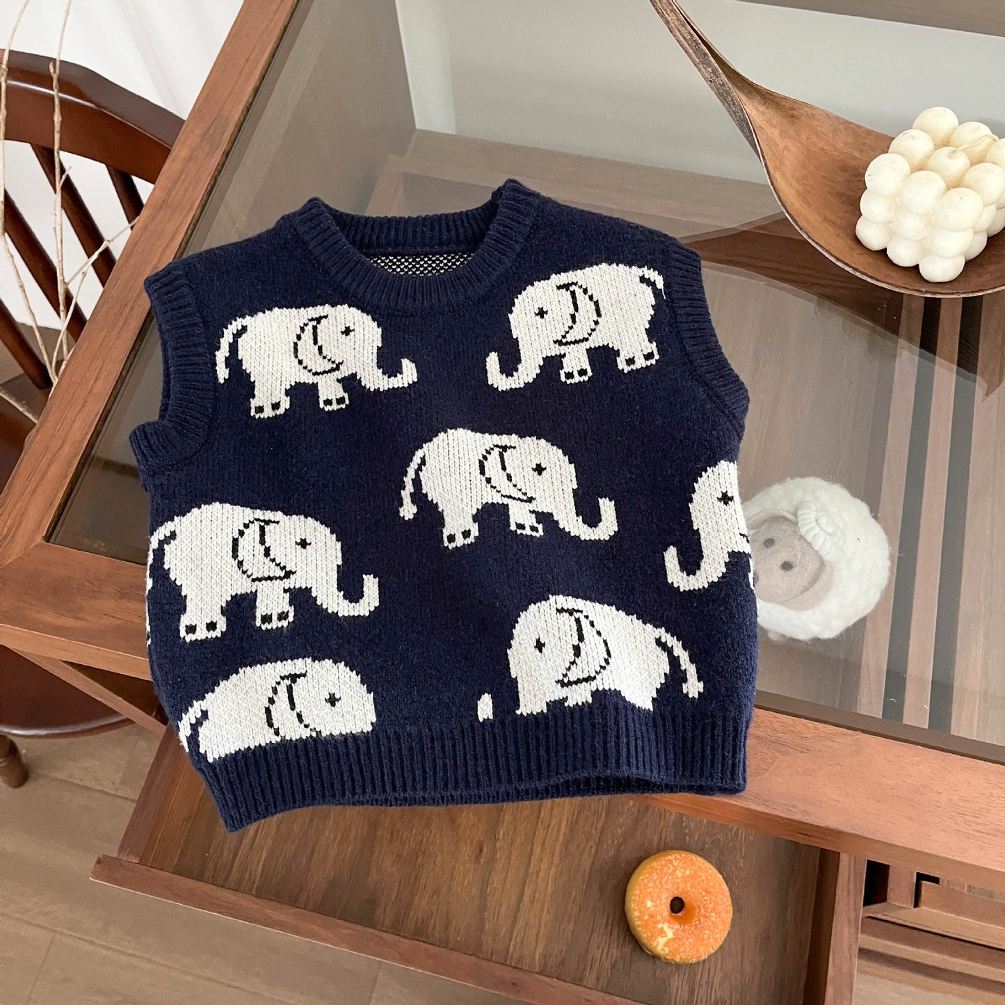 Korean version of the Spring and Autumn vest baby animal sweater boy fashion shoulder girl foreign vest baby knitted top