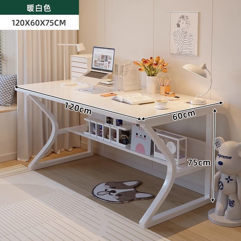 Desk, bedroom, student's study, writing, study desk, creamy style, home, simple desktop computer desk, office desk