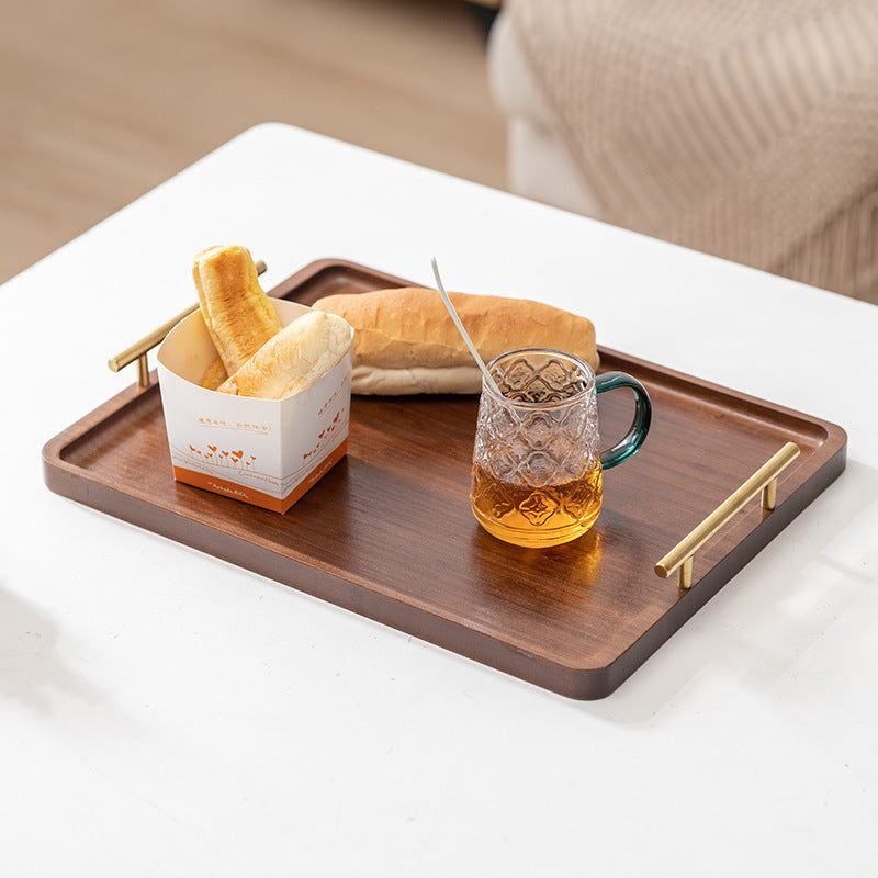 Light luxury retro nanzhu tea tray wooden tray commercial rectangular tea tray pastry handle barbecue serving dish plate