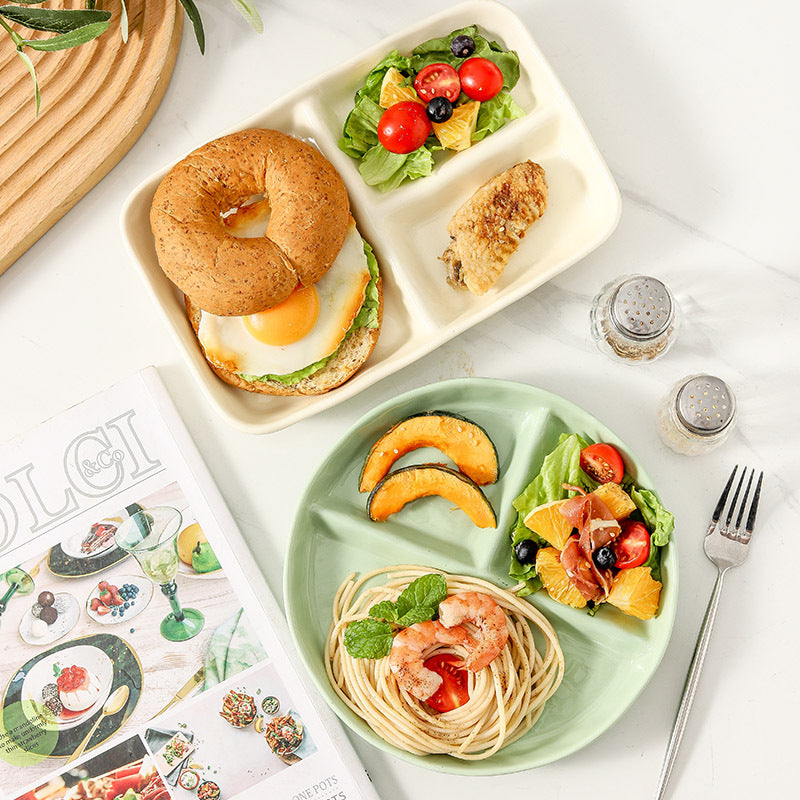 Simple ceramic partition dinner plate creative home children's breakfast plate adult fat loss quantitative compartment dinner plate fruit plate