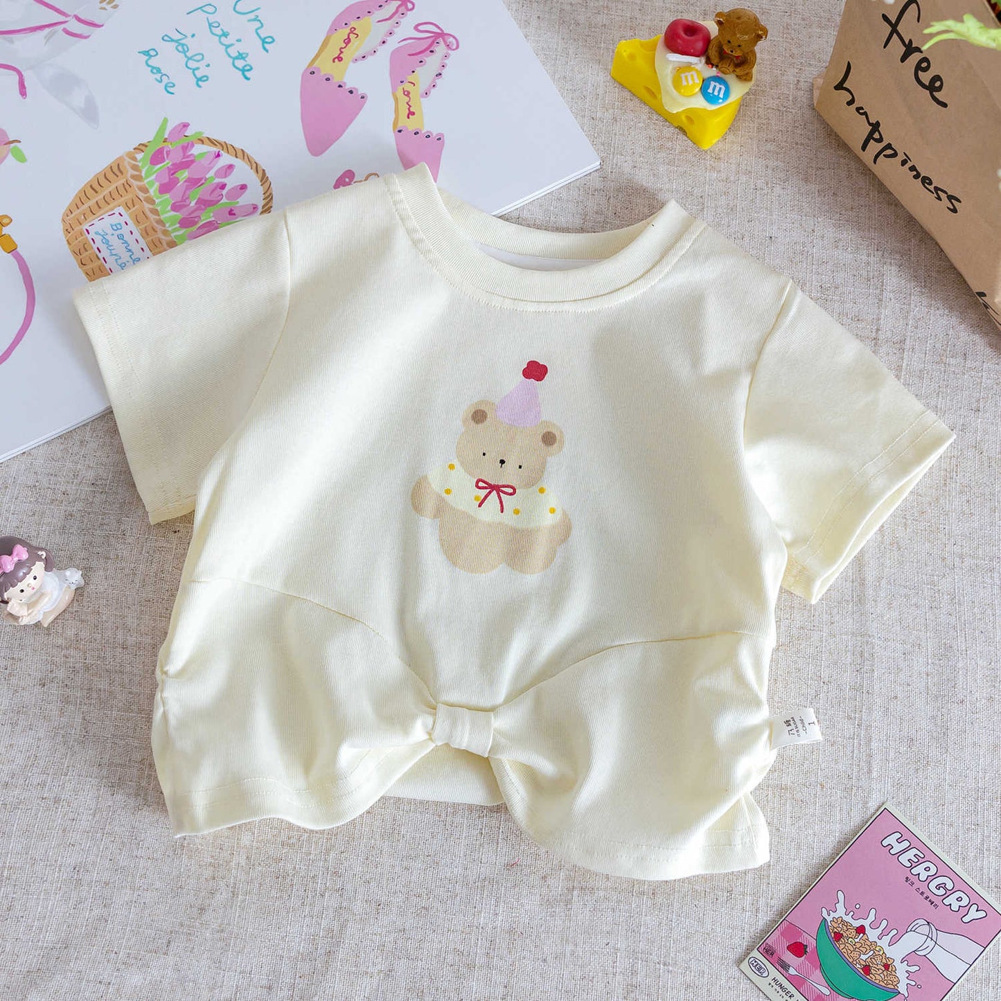 Girls' set 2025 summer new baby cartoon short sleeve t-shirt thin mosquito pants two-piece set of children's summer clothes