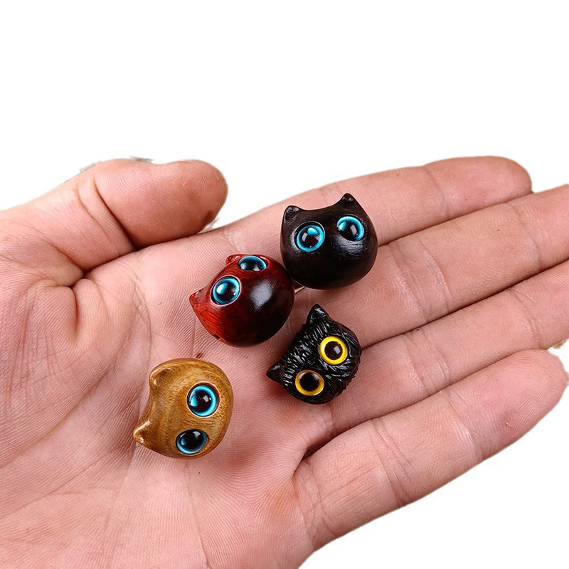 Green sandalwood rosewood cat glow-in-the-dark stone cat DIY accessories ebony keychain car hanging bag hanging handicraft gifts