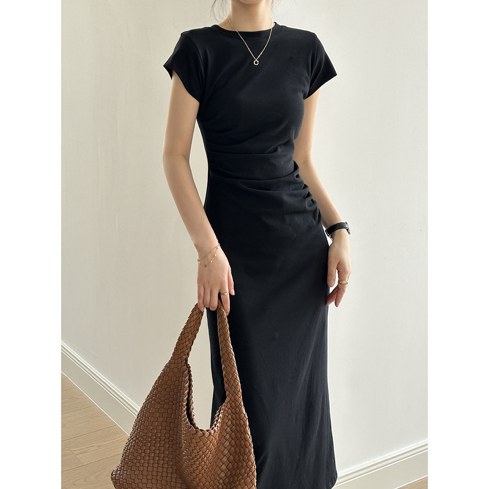 Yanshuang French temperament waist dress Summer new design sense flying sleeve T-shirt dress 80986
