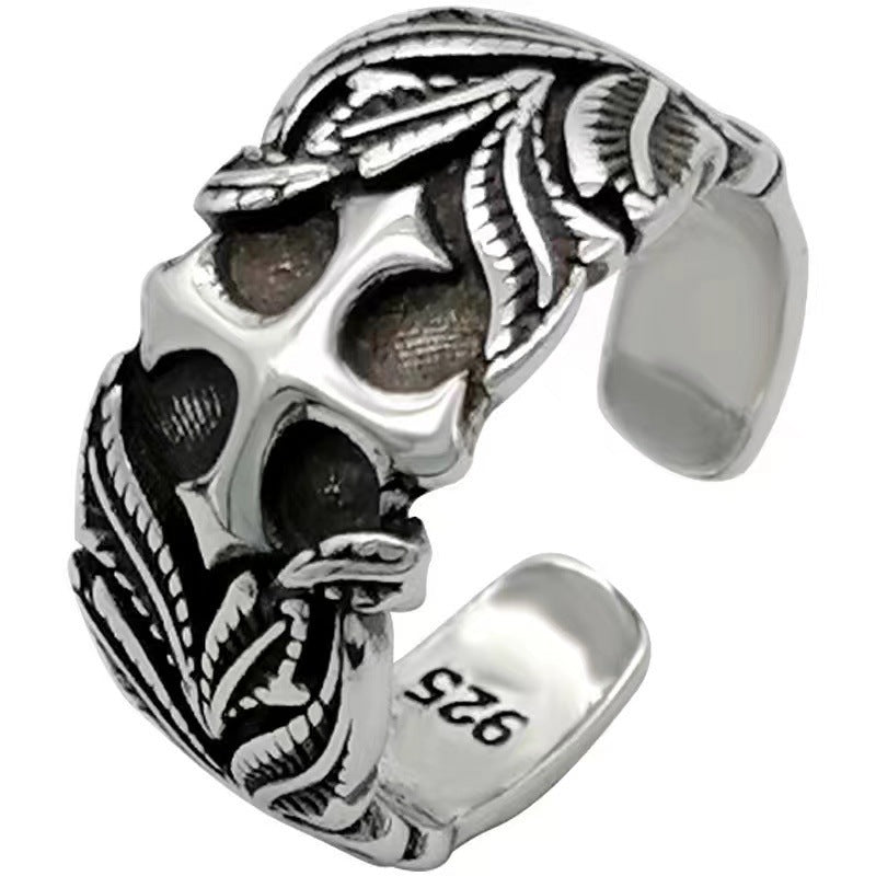 Yishang S925 Thai Silver Old Vintage Ring Men's Trendy Cool Cross Opening Adjustable Sense Ring Index Finger Ring