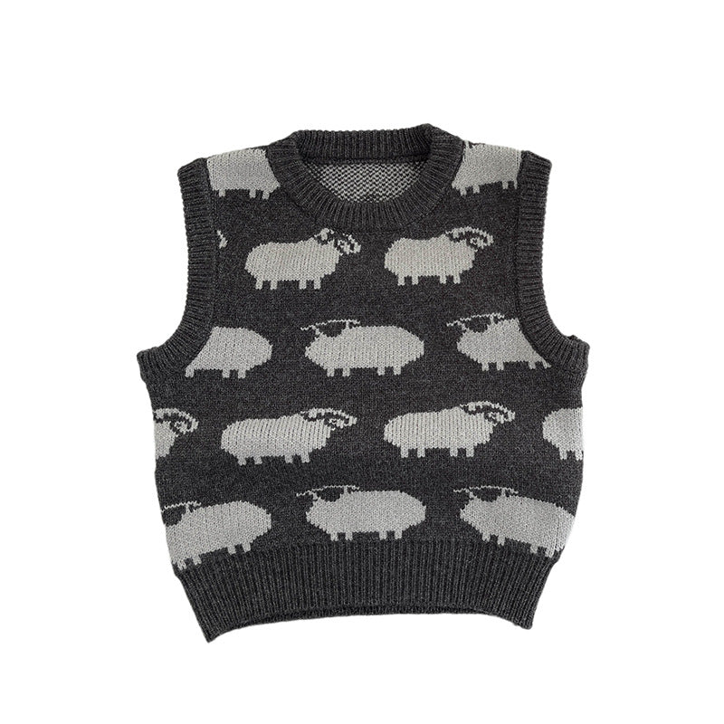 Korean version of children's clothing, boys' vests, spring and autumn, new infants, toddlers, cartoon animals, jacquard vests, children's versatile clothes
