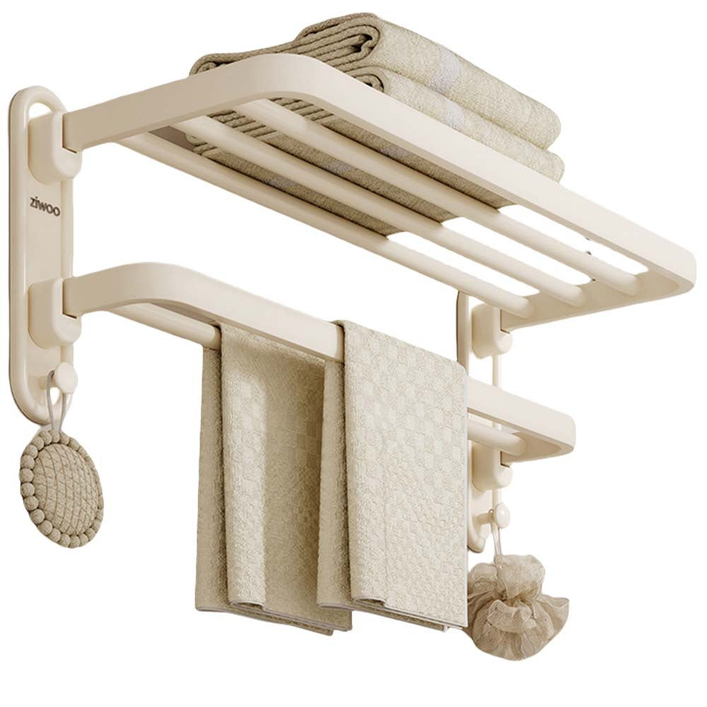 Creamy round bath towel holder, non-perforated bathroom set, wall-mounted towel rack, toilet bathroom storage rack