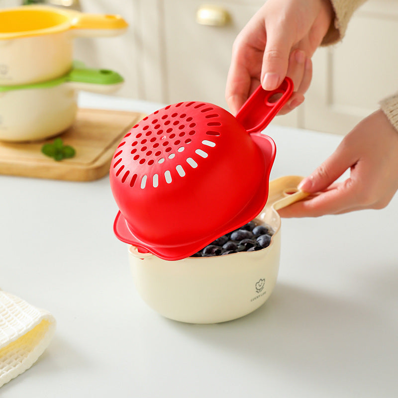 Cute handle drain basket double layer washing fruit artifact kitchen home new living room drench basket delicate small fruit plate