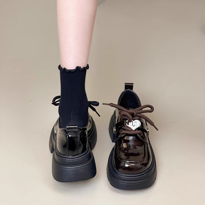 Small leather shoes women's wholesale new spring and autumn style bow retro British style platform sole heightened Mary Jane loafers