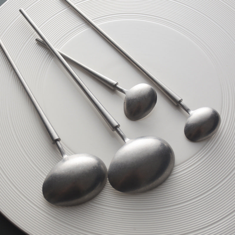 Japanese Style Vintage Aged Stainless Steel Western Dinner Spoon Home Creative 304 Dinner Spoon Soup Spoon Coffee Long Handle Stirring Spoon