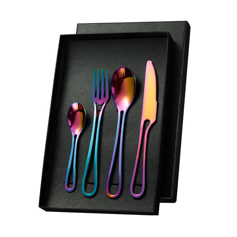 Cross-border stainless steel cutlery set Cutlery set with hollow handle knife, fork and spoon four-piece set Creative steak knife and fork Western cutlery