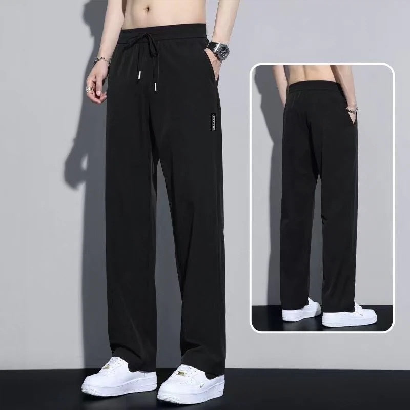 Thin Ice Silk Men's Trousers, Summer Plus Size Stretch Quick Dry Casual Pants, Loose Sport, Breathable Straight Leg Men's Pants