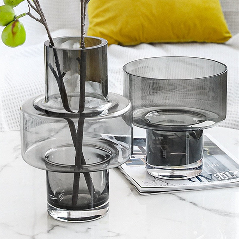 Modern Nordic minimalist soot transparent glass vase ornaments home model house decorations lily hydroponics