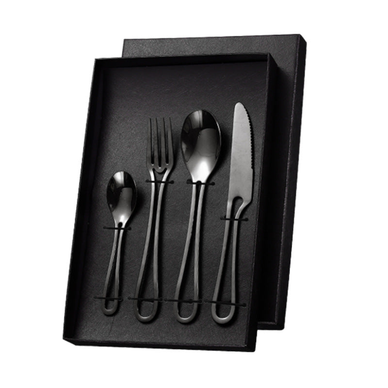 Cross-border stainless steel cutlery set Cutlery set with hollow handle knife, fork and spoon four-piece set Creative steak knife and fork Western cutlery