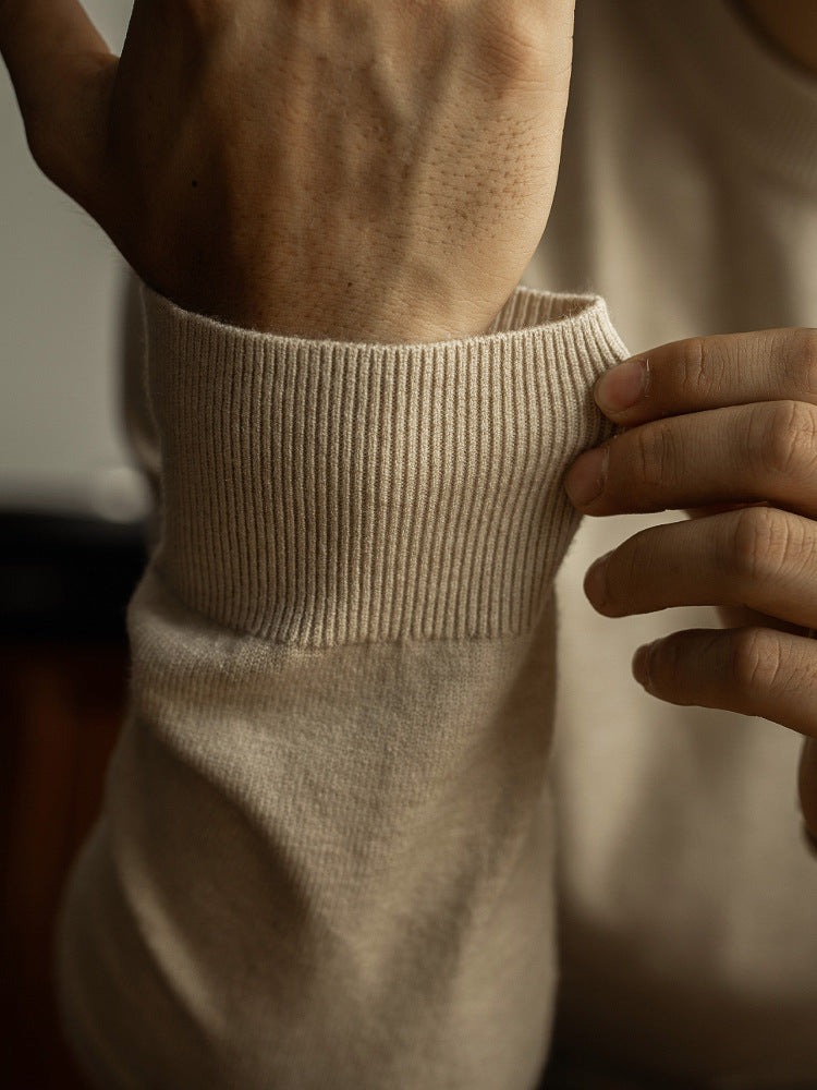 Machine washable Tencel wool solid color knitted sweater autumn and winter new crew neck long-sleeved sweater men's warm inner base shirt