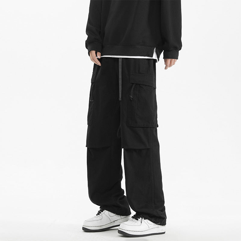 Cargo pants, men's spring and autumn, new trendy brand loose cotton straight-leg pants, boys' American casual sports trousers