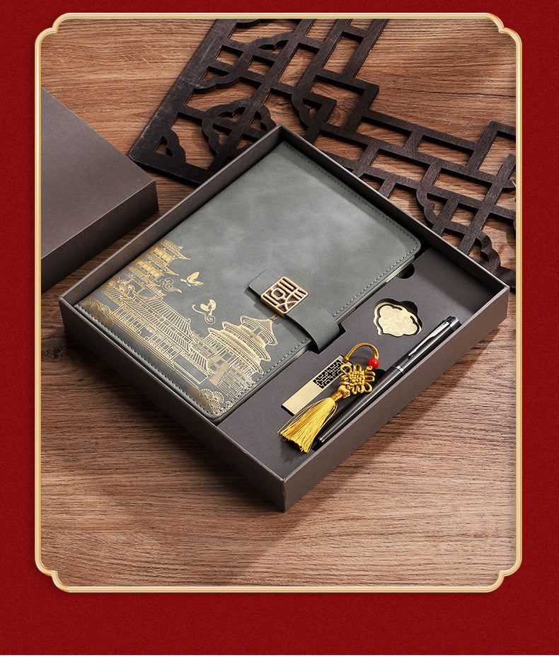 Guochao business notebook gift box set custom retro Chinese style A5 notebook meeting notebook can print logo