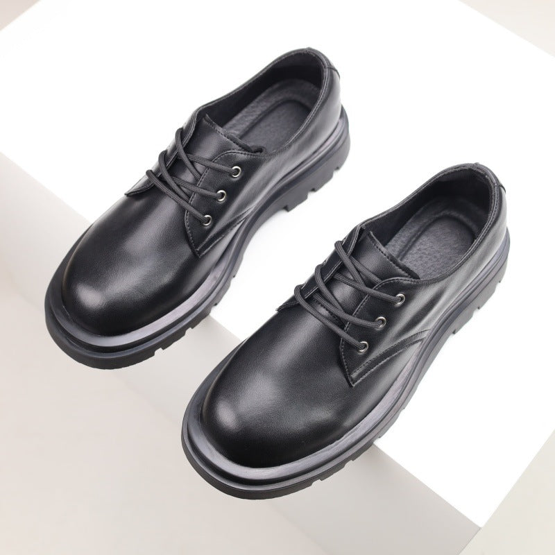 Derby shoes men's leather shoes genuine leather low-top martin boots simple platform sole heightened black cargo shoes casual men's leather shoes