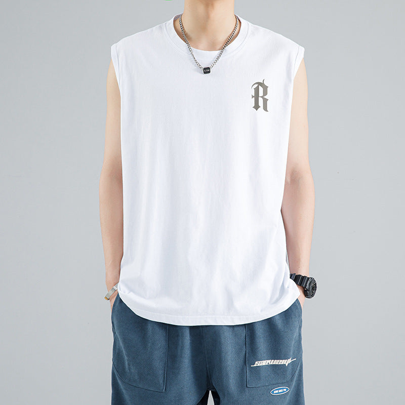 Sleeveless T-shirt men's summer thin ice fashion brand athleisure shoulder vest fashion versatile loose top