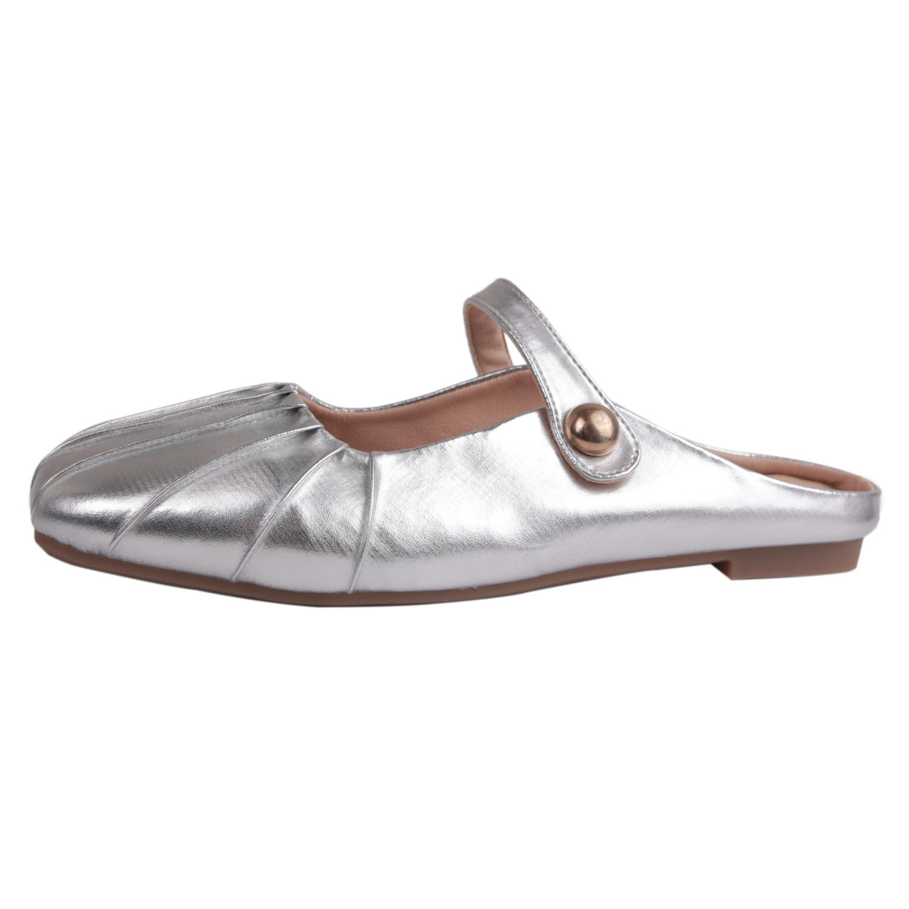 Silver flat toe semi-slippery sandals for women's spring and autumn high-end sense in summer, wearing Mary Jane Muller with skirt and single shoes