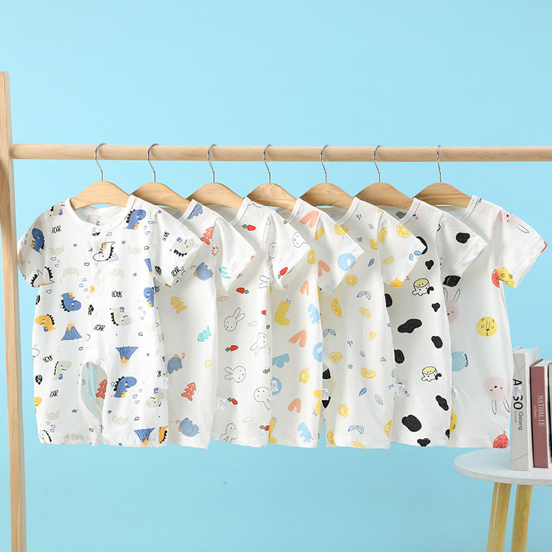 Baby open-file onesie, summer thin baby cotton short-sleeved Ha clothes, crawling clothes, pajamas, newborn clothes, summer clothes
