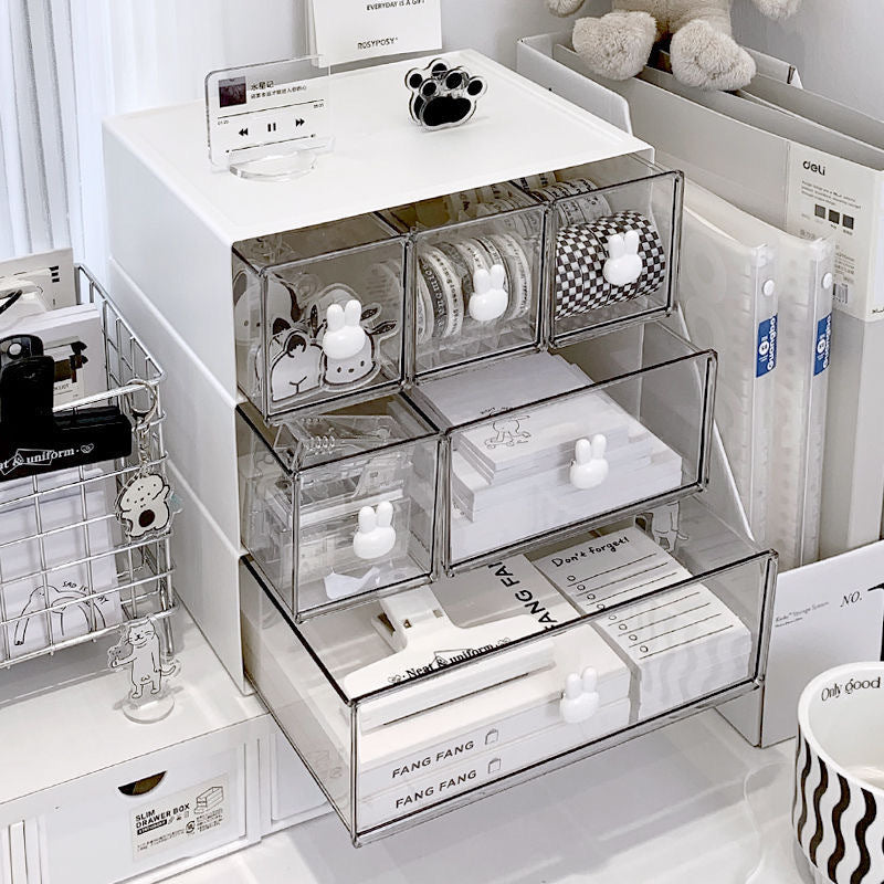 Simple and fashionable stationery storage box, desktop student, multi-compartment drawer, pen holder cabinet, office tape, hair accessories, sundries