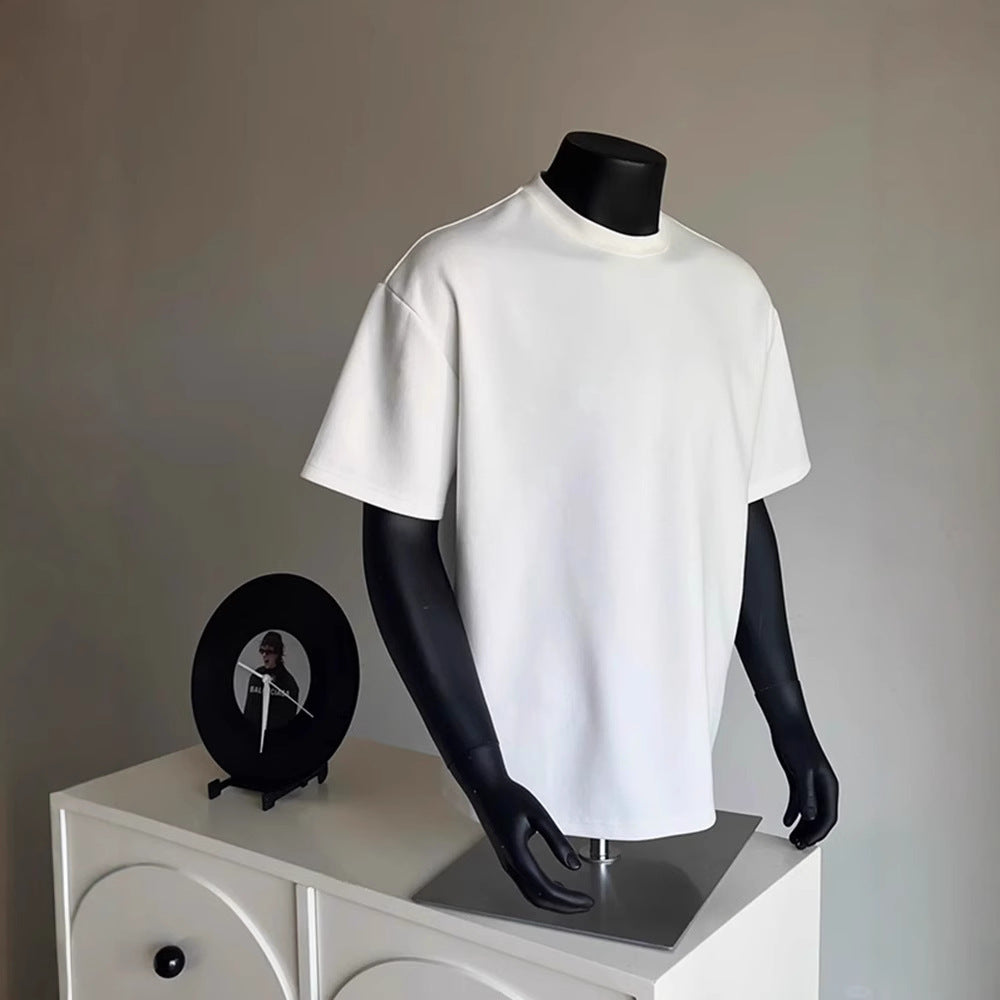 Heavyweight combed cotton white full-shouldered short-sleeved men's heavyweight cotton American crewneck T-shirt with a base layer and half sleeves