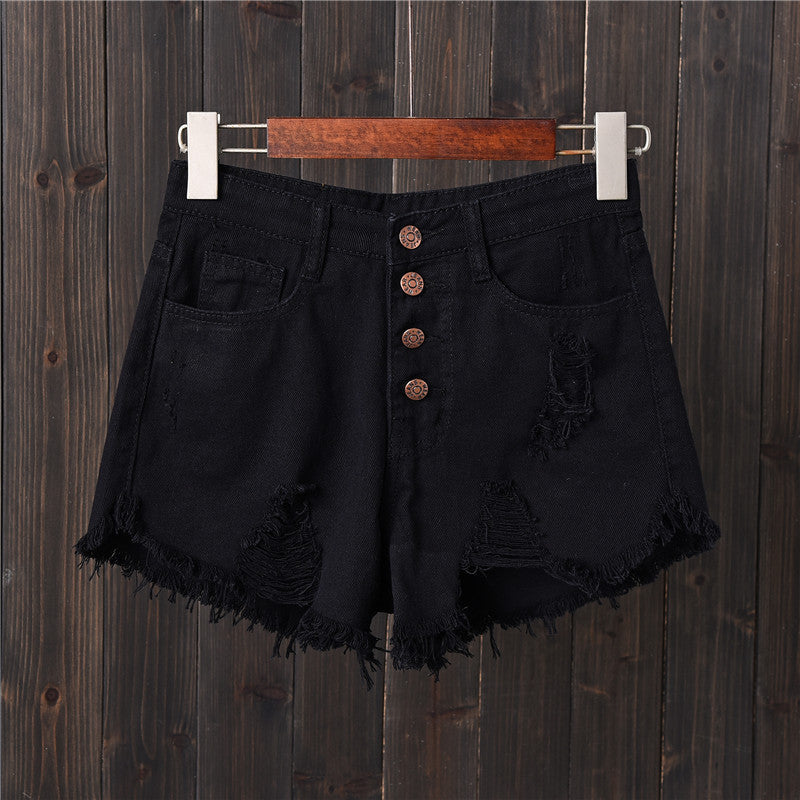 2023 Smoke Gray Ripped Breasted Denim Shorts Women's Summer mm Plus Size Skinny Wide-leg Pants Beggar's AA Hot Pants Raw Edges