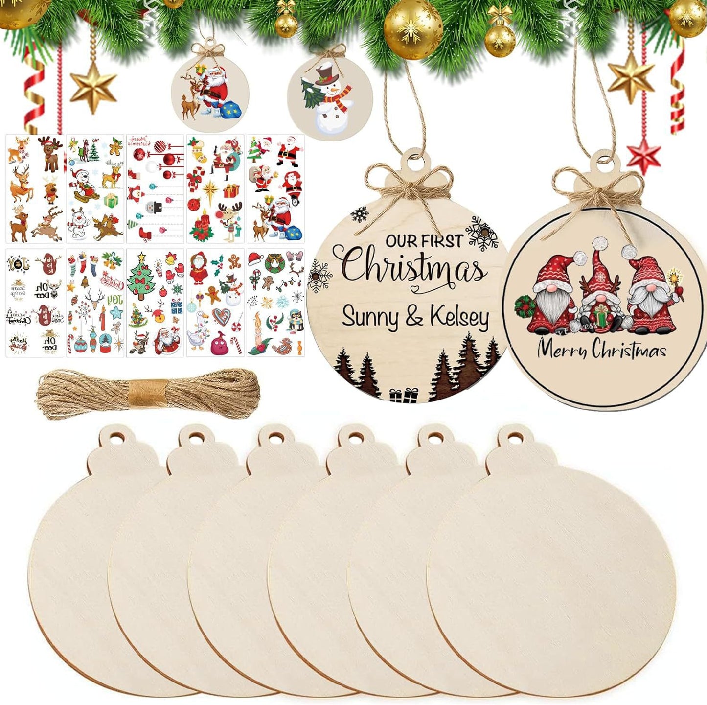 Christmas pendants home décor items wood craft wood chips Christmas tree props holiday gifts hand painted hanging ornaments