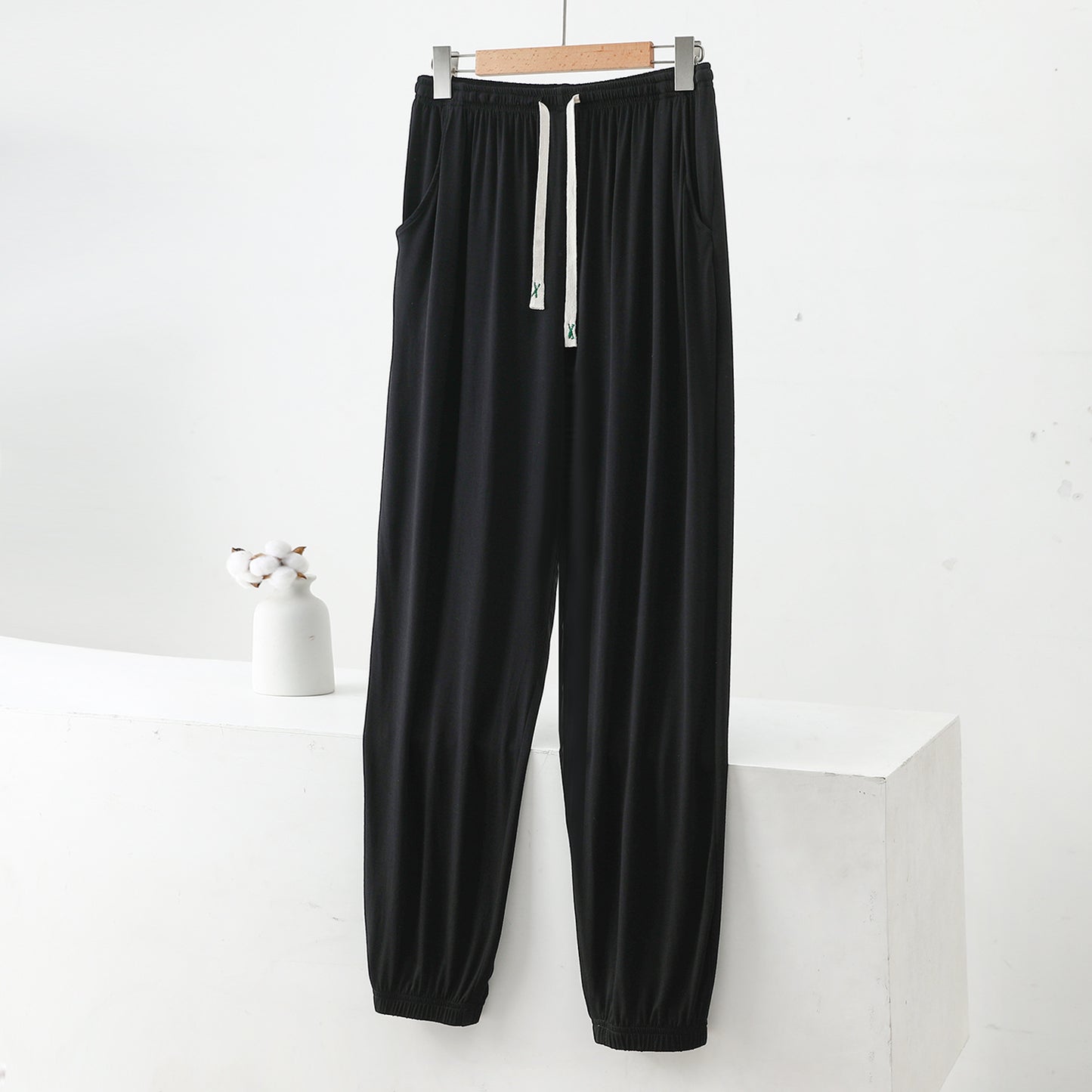 Summer Men's Modal Men's Ice Silk Thin Pants Summer Plus Size Lounge Pants Mosquito Resistant Pants Air Conditioning Pajama Pants
