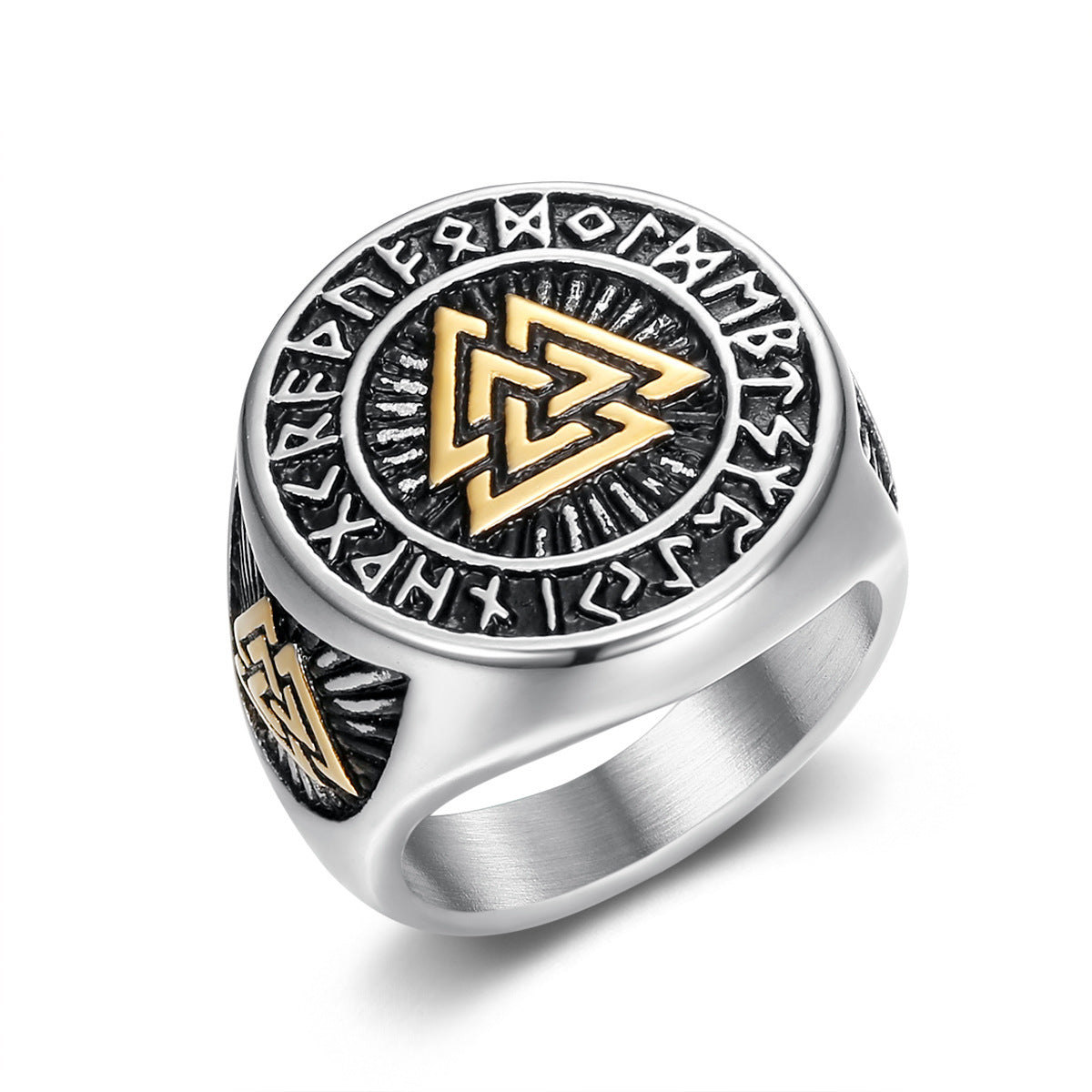 European and American retro style men's Celtic knot ring Viking Nordic triangle symbol valknut ring
