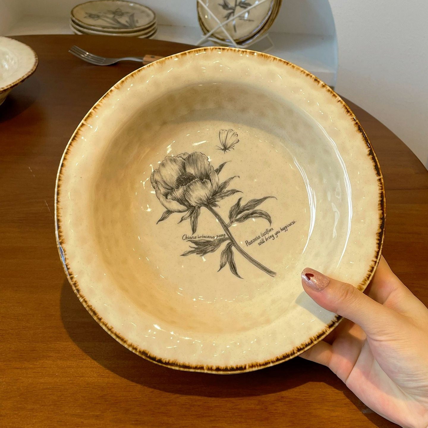 Japanese straw hat plate, vintage floral deep dish, pasta plate, Western food plate, creative plate, vegetable plate, salad plate, dessert plate