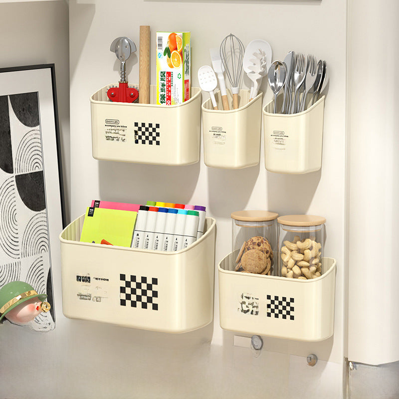 Magnetic refrigerator shelf wall mounting, non-perforation-free side hanger, plastic wrap storage, kitchen supplies storage box
