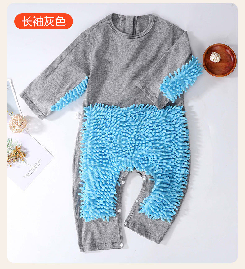Spring and Autumn baby onesies, baby mop man crawling clothes, baby mopping and crawling clothes, wipe the floor, anti-dirty one-piece