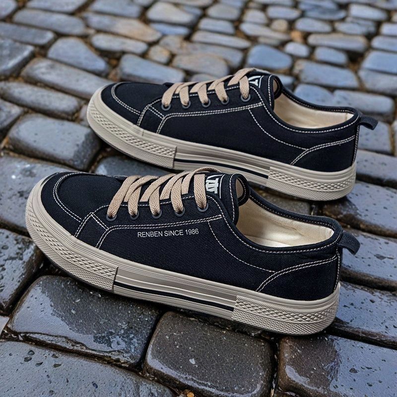 Canvas shoes men's 2025 new spring men's shoes versatile casual black and brown sports thick-soled thin single shoes on behalf of X