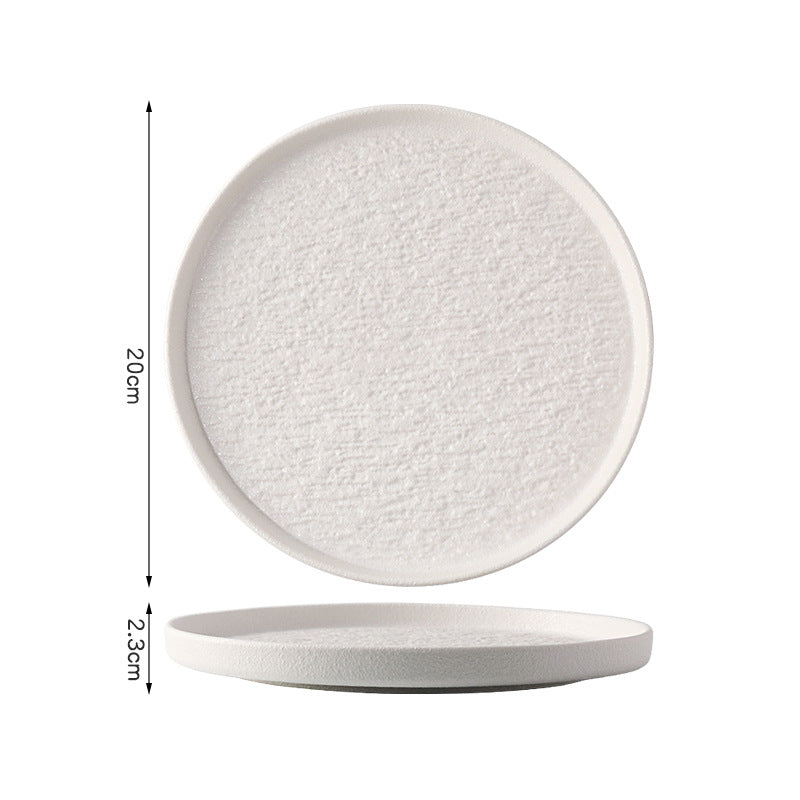 Rock pattern round steak steak plate western food plate japanese simple black and white ceramic restaurant tableware premium sense wholesale