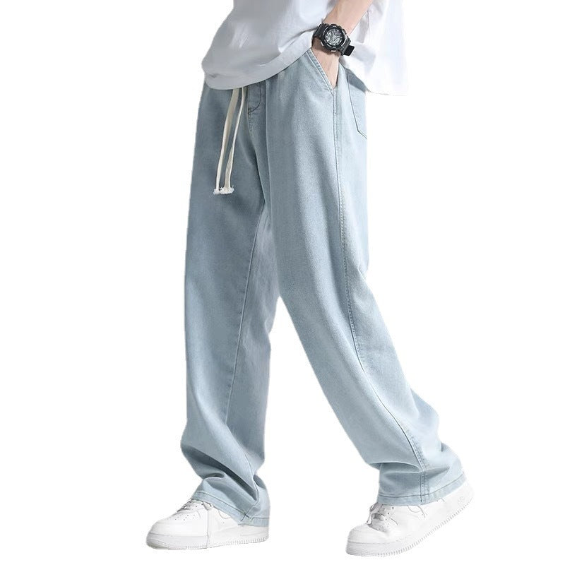 Straight leg jeans men's summer 2022 thin fashion brand loose drop wide leg drape mop pants casual pants